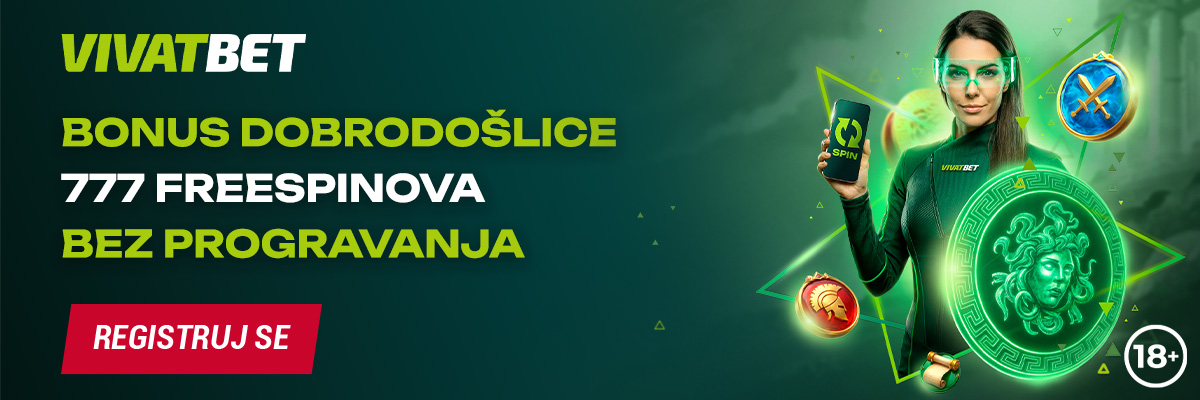 VivatBet kazino: promotivni baner bonusa dobrodošlice sa besplatnim spinovima